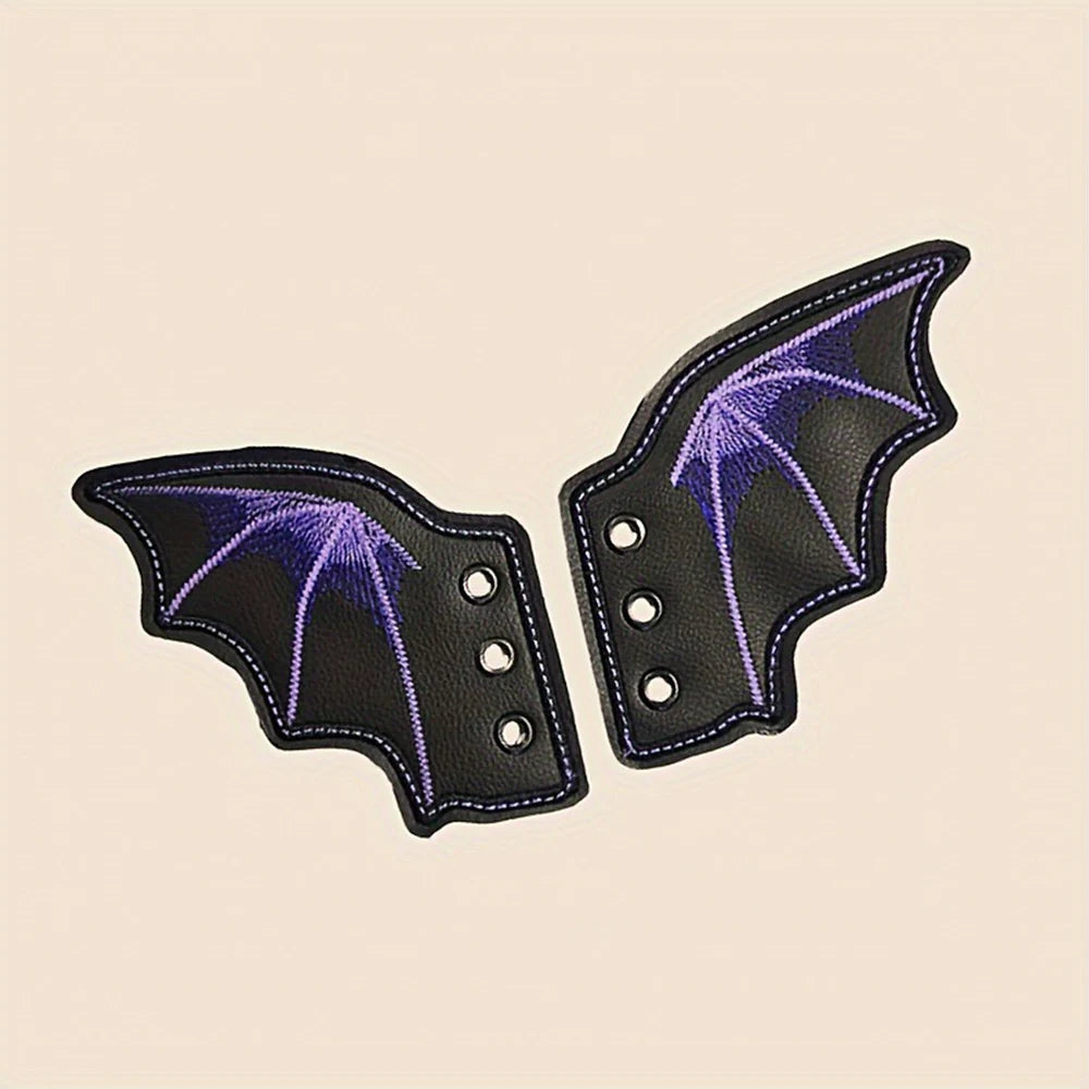 1Pair Fashion Leather Bat Shoe Wings Ornament Halloween Party Fun Skate Shoes Decorations DIY Adult Kids Shoe Decor Accessories