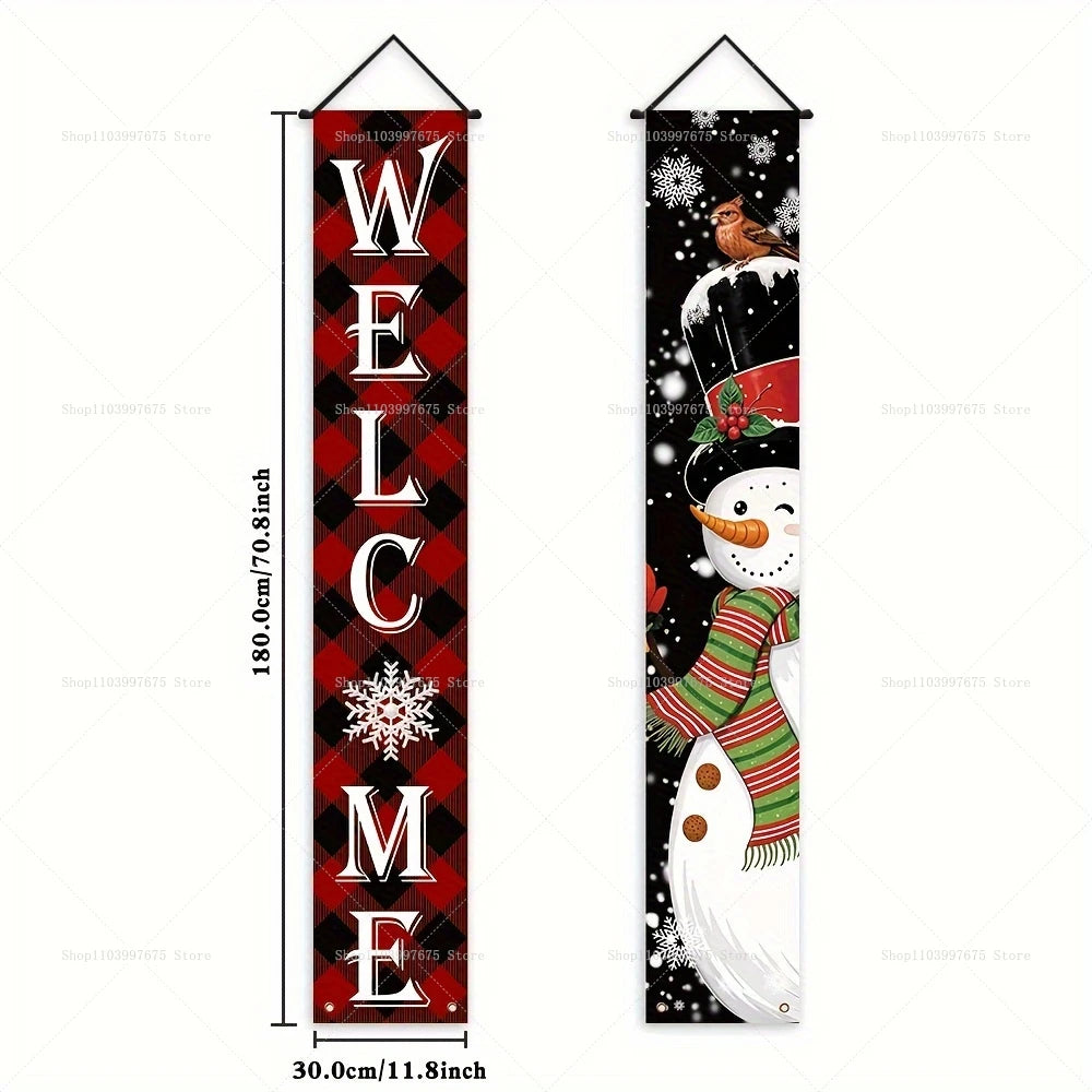 2D Merry Christmas Tree and Wreath Decor Indoor Outdoor Banners Porch Hanging Signs Wall Front Door Outside Yard Party Supplies