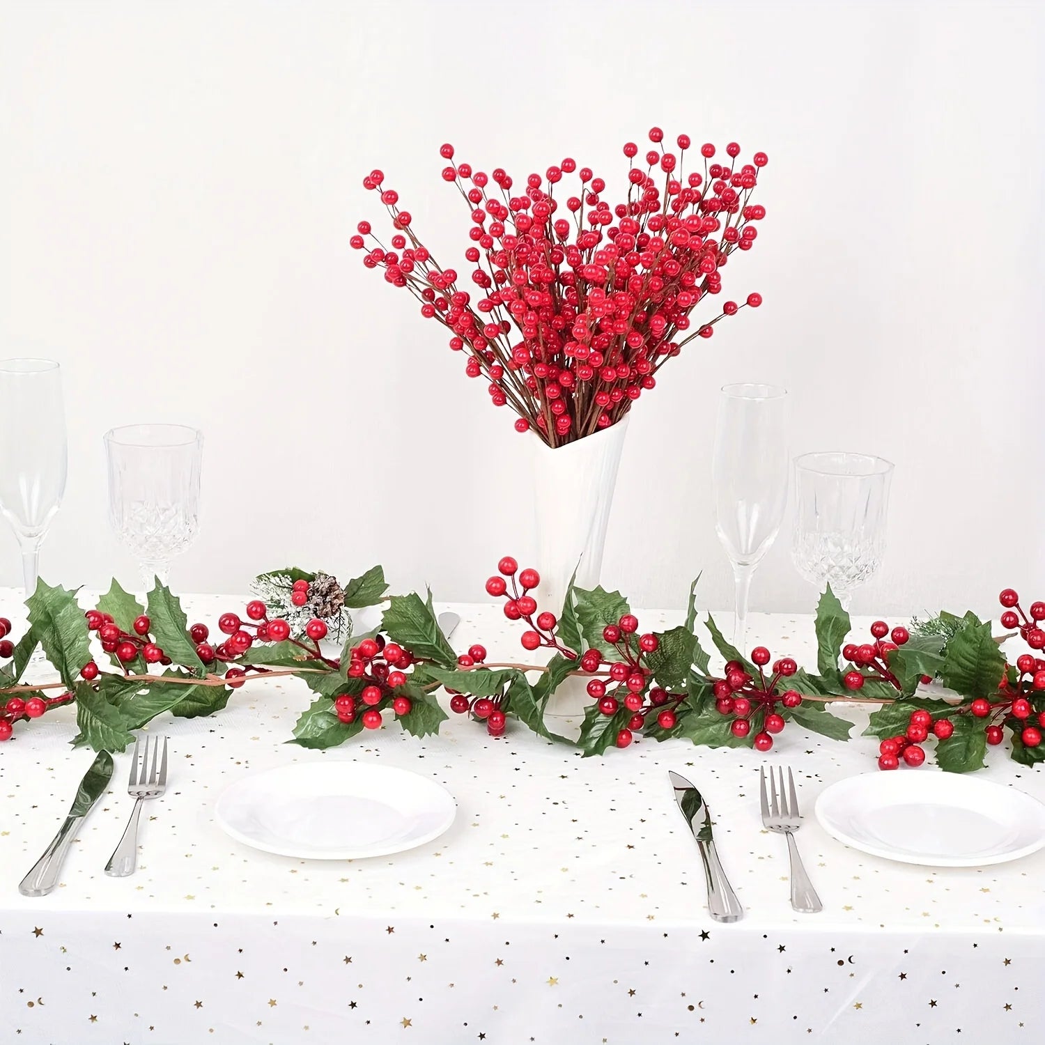 Christmas Garland with Red Berry Artificial Flowers Plant Door Table Christmas Decor Hanging Rattan For Stairs Railing Fireplace