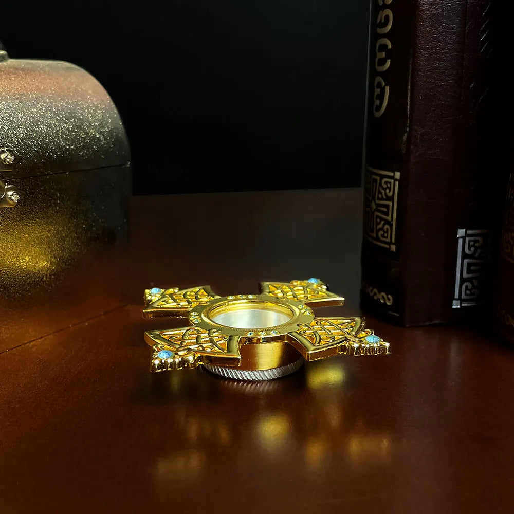 HTISOK Orthodox Holy Water Vessel Gold Plated Alloy with Celtic Cross Church Sanctuary Family Spiritual Space Religious Decor