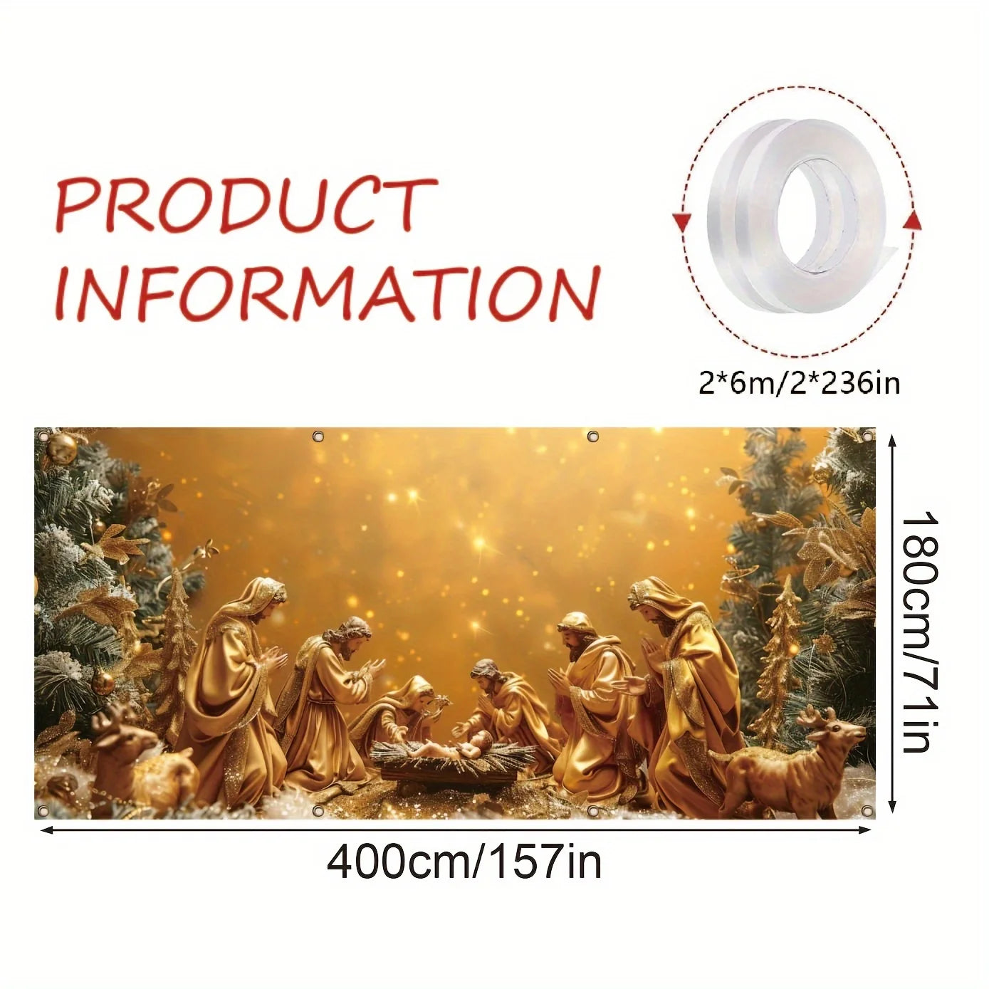 Christmas charm, Nativity scene garage banner - Outdoor holiday wall decoration, polyester background fabric