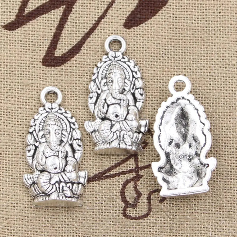 8pcs Charms Ganesha Elephant Buddha 26x14mm Antique Making Pendant fit,Vintage Tibetan Bronze Silver color,DIY Handmade Jewelry