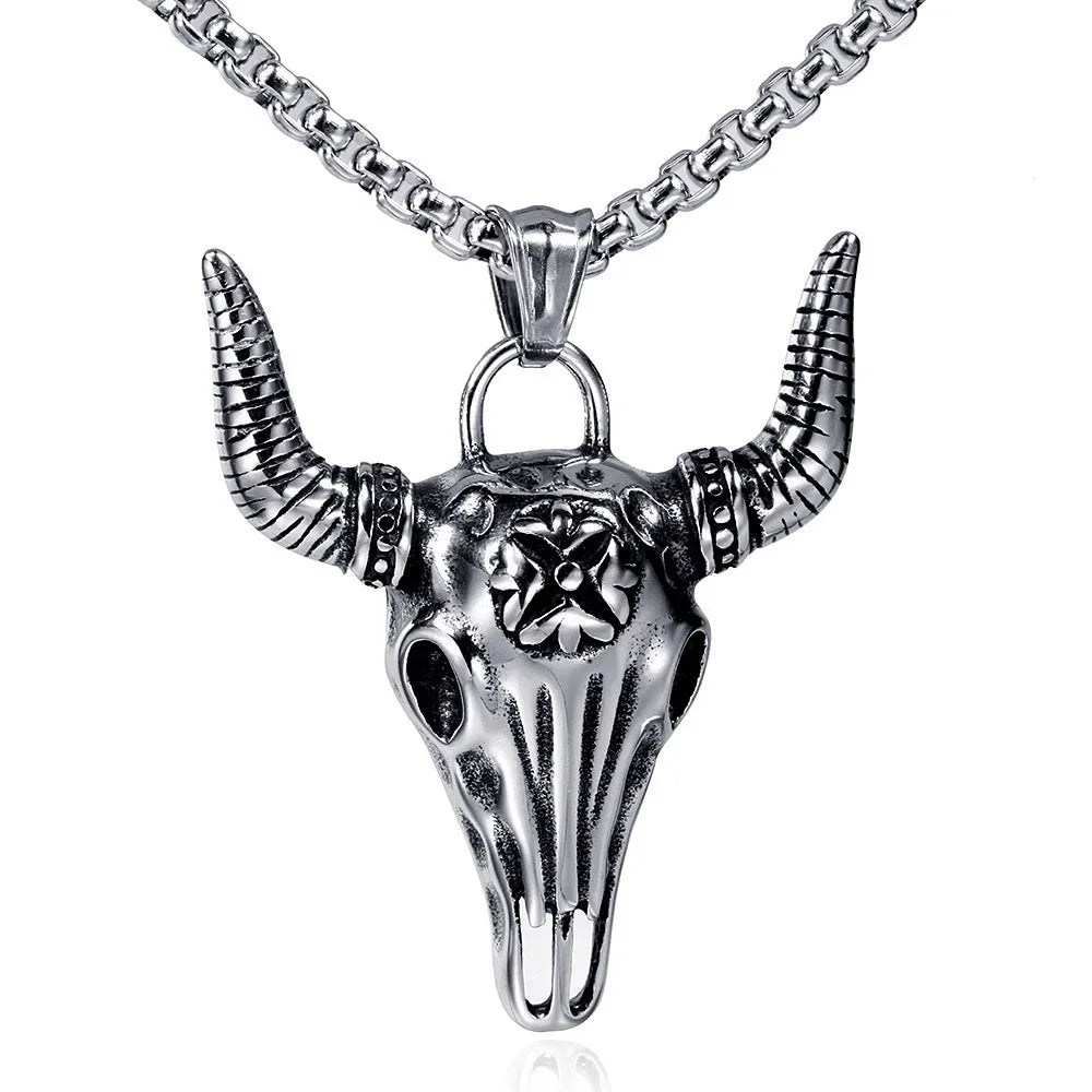 Gothic Pattern Skull Ghost Head Pendant Necklace Men's Punk Trend Alternative Halloween Jewelry