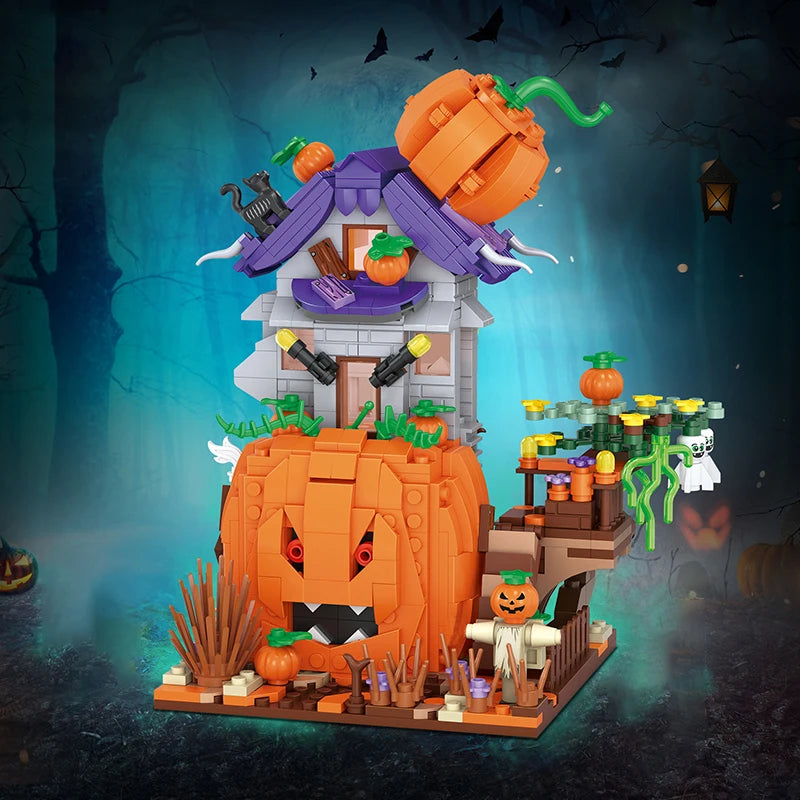 Halloween Toys Building Blocks Assembly Pumpkin House Ghost House Witch Science Monster Friend Party Decor Model Kids Gifts