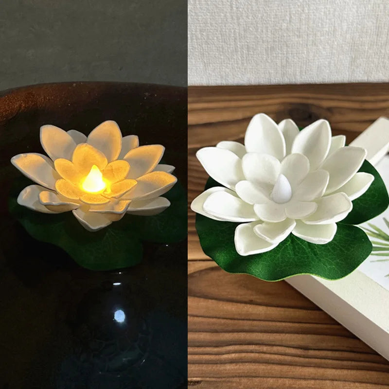 15/10CM Diwali Floating Induction Lotus Lamp Garden Led Pink Battery Powered Lights Outdoor Waterproof Landscape For Night Light