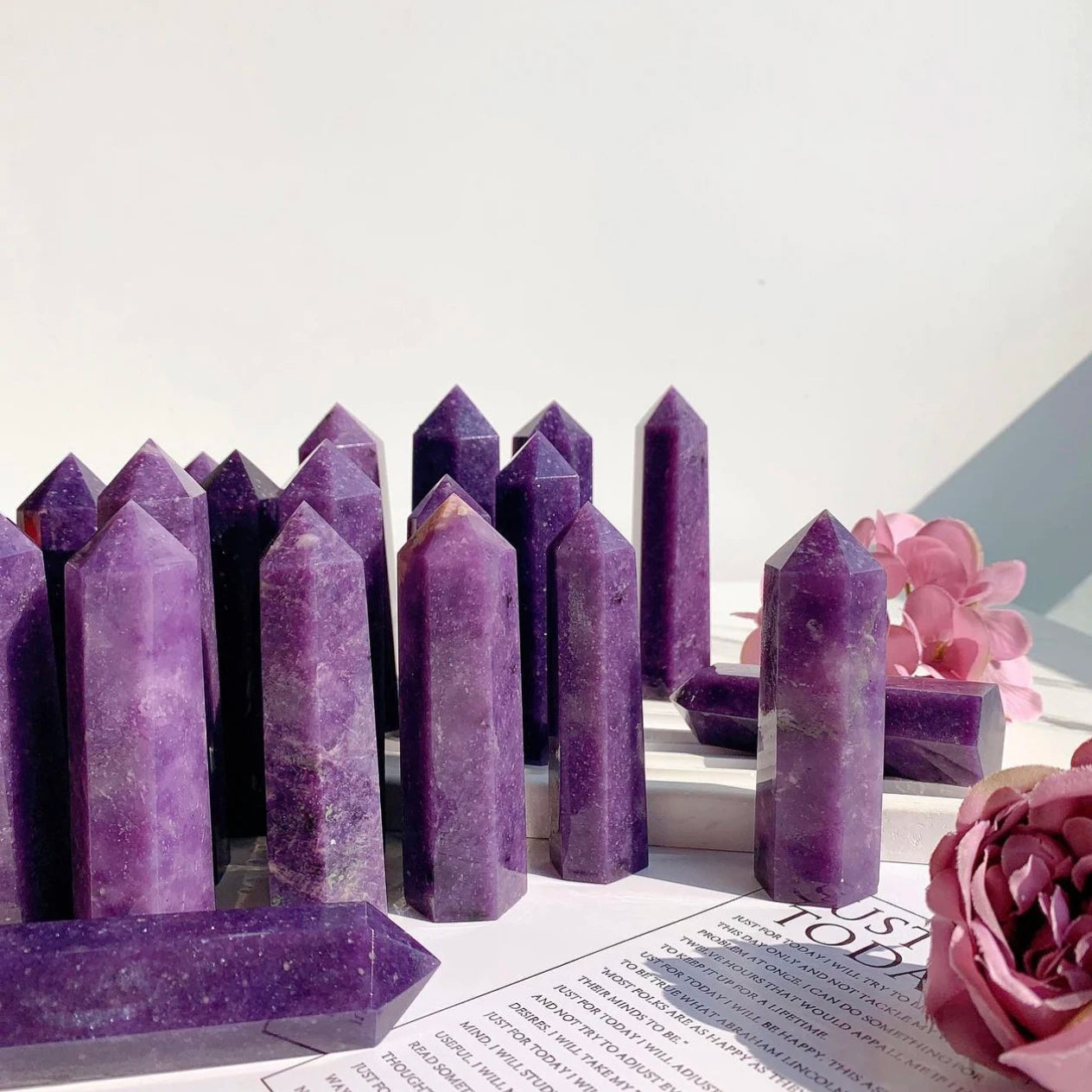 5-8cm Natural Crystal Column Lilac Stone Obelisk Point Lepidolite Reiki Healing Crystal Wand Home Decoration