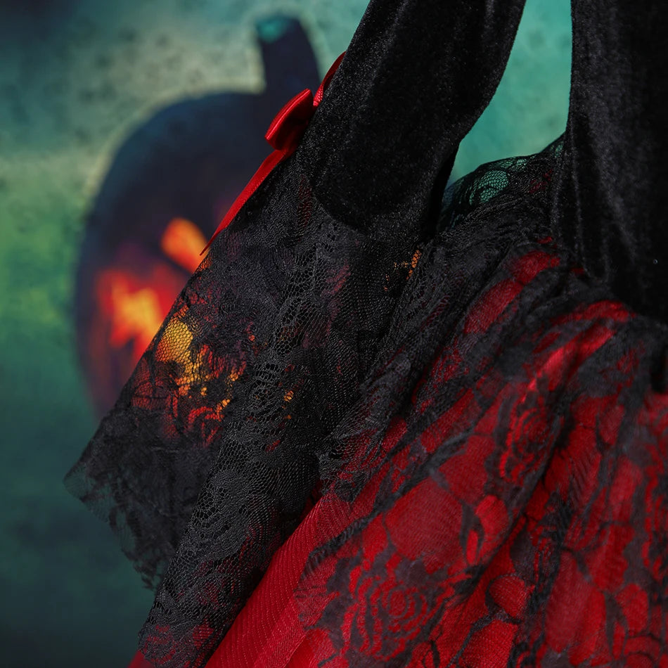 2025 Girls Cosplay Vampire Halloween Dress For Kids Ghost Bride Gothic Costume Count Vampiran Carnival Outfit Black Red Clothes