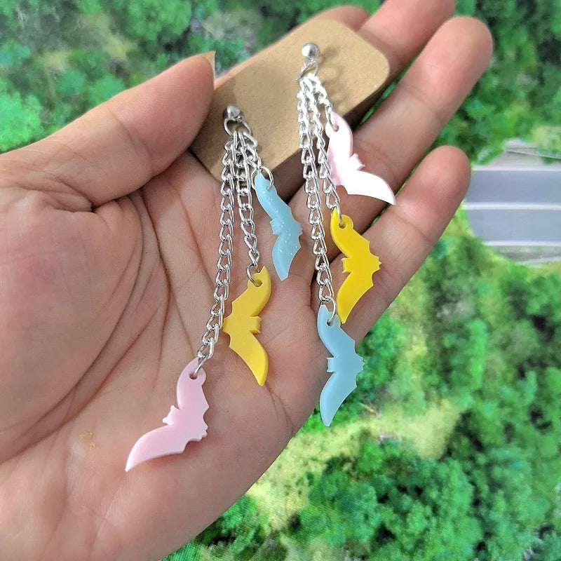 2024 New Skeleton Pumpkins Halloween Earrings Women Hallowmas Costume Cosplay Skull Heart Axe Black Bat Acrylic Drop Earring