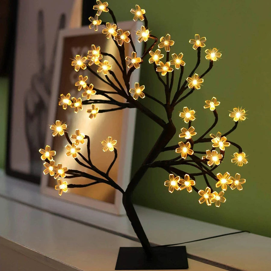 LED indoor room decoration tree light bedroom home lighting simulation cherry blossom tree light