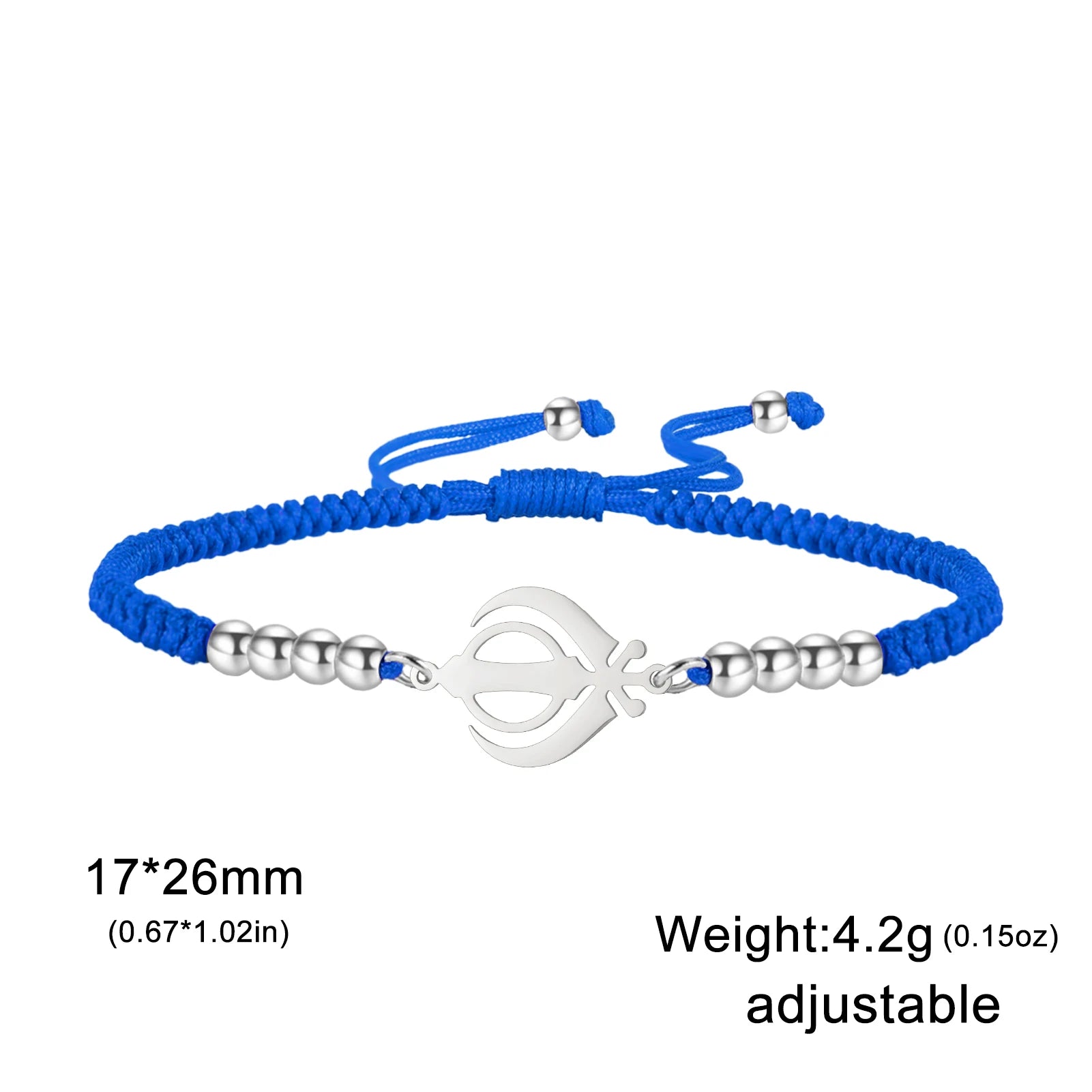 LIKGREAT Sikhism Adjustable Rope Bracelets for Women Men Stainless Steel Sikh Khanda Indian Pakistan Punjab Religious Jewelry