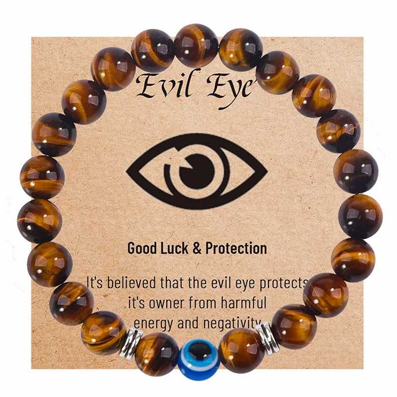 Evil Eye Bracelet for Men 8mm Tigers Eye Stone Bracelet Protection Bracelet Natural Stone Bracelet Bring Luck  Jewelry Gifts