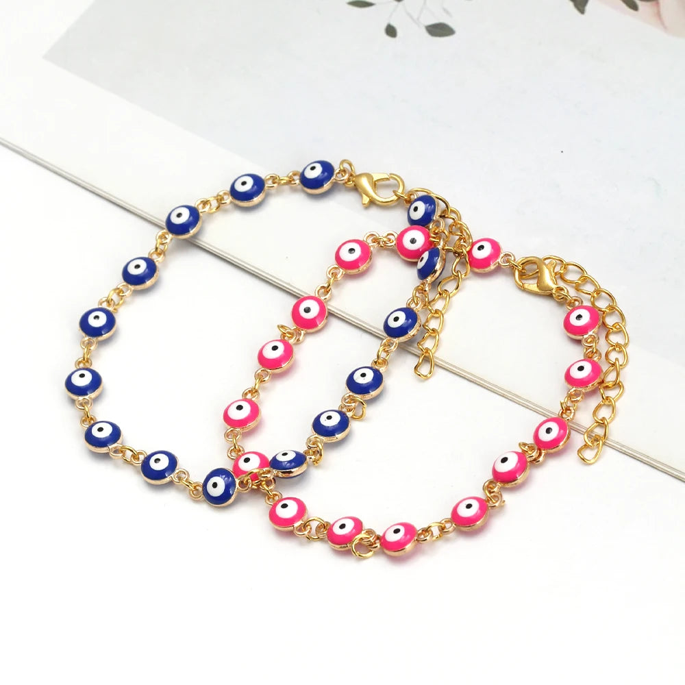 EVIL EYE Adjustable Alloy Foot Chain Women Anklet Drop Oil Turkish Evil Eye Anklet tobilleras mujer תכשיטים chaine de cheville