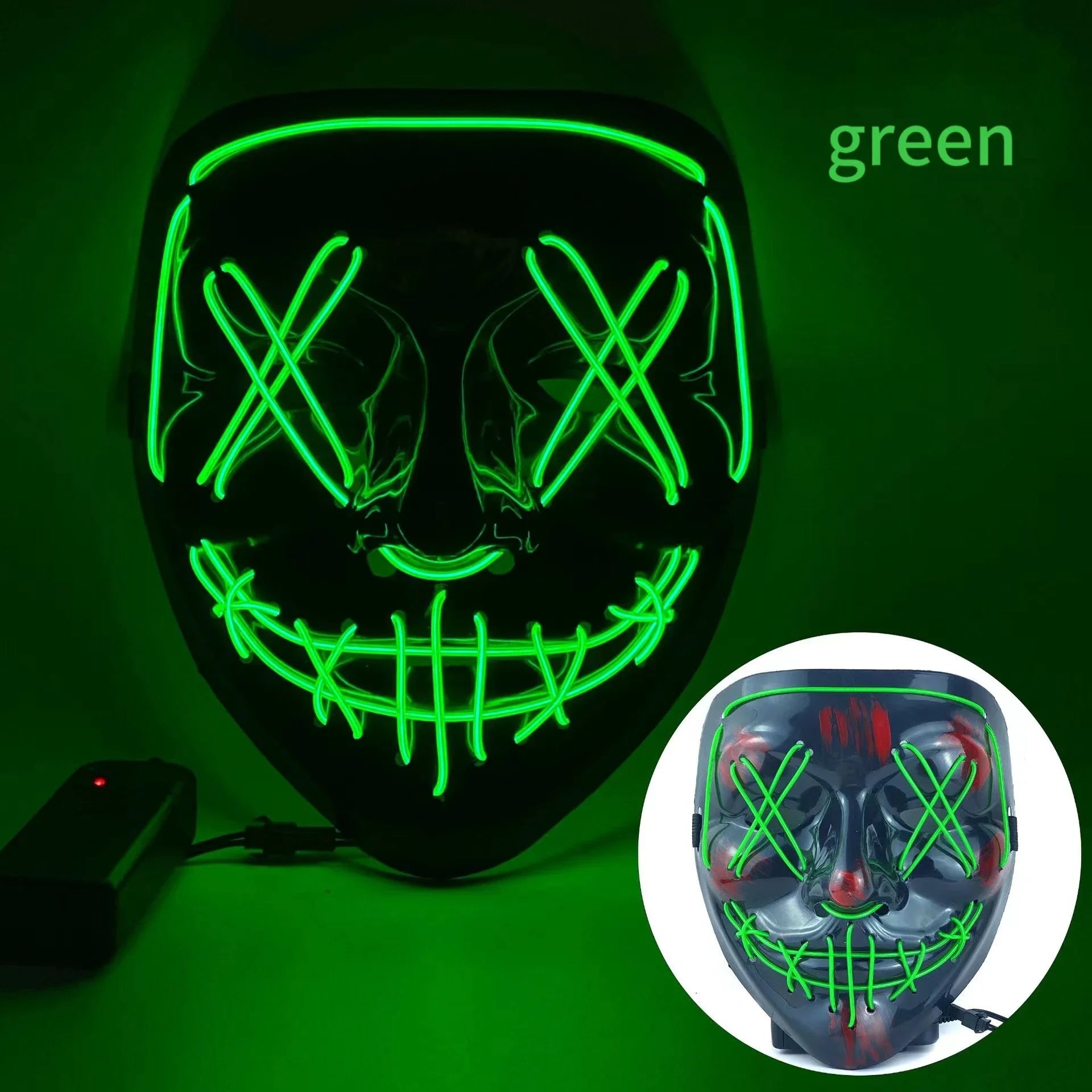 Wireless Scary Glowing Mask LED Halloween Horror Neon Light Carnival Party Mask Glow in The Dark Cosplay Costume Supply