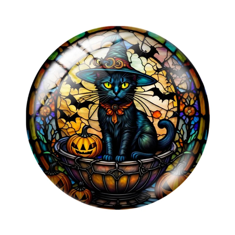Halloween Black Cat 12mm14mm/16mm/18mm/20mm/25mm Round photo glass cabochon demo flat back Making findings
