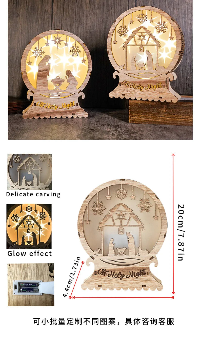 Oh Holy Night Christmas Jesus Birth Wooden Ornaments Led Luminous Bedroom Decoration Christmas Decorations Souvenirs Home Decor