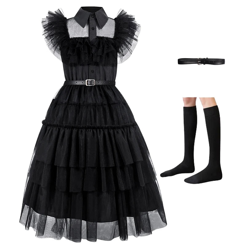 KLFLGD Black Lace Halloween Dress Up Girl's Birthday Party Performance Dress New Girl Role Playing Dress 4-12 Years Old