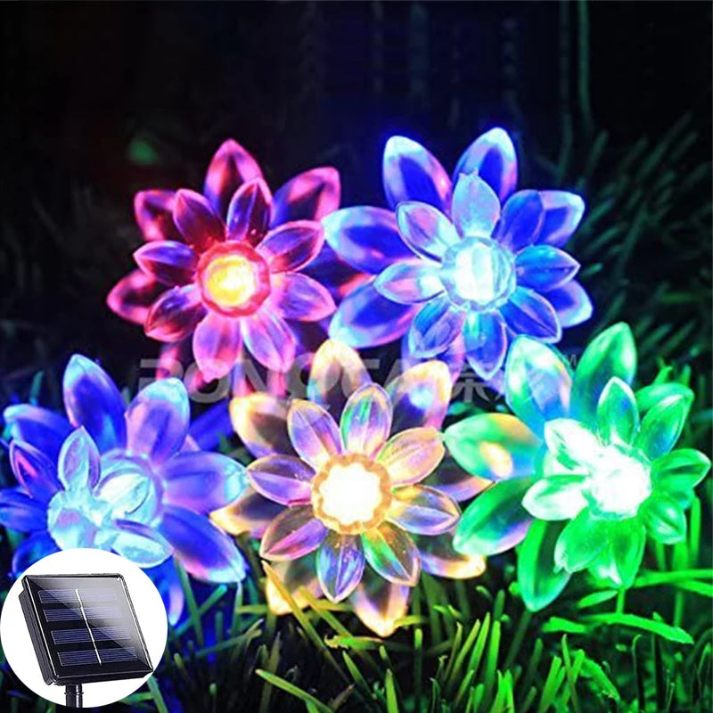 5-12m Led Solar String Lotus Sakura Flower Cherry Flower Lights LED Outdoor Waterproof Festival Garden Decorative Lights
