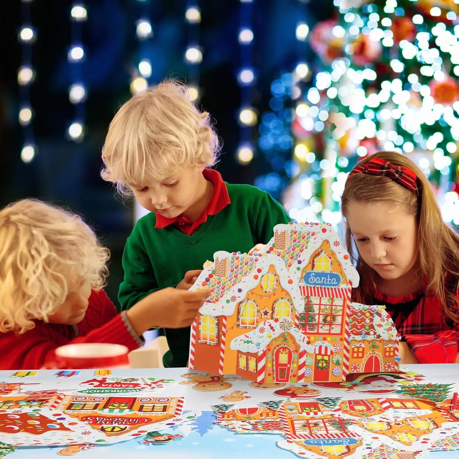 Christmas Felt Story Board Set Detachable Ornaments Wall Decor House Crafts DIY Learning Interactive Play Kit for Holiday Xmas