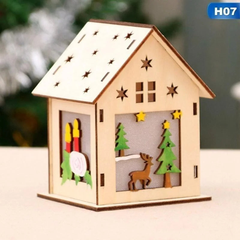 Christmas LED Light Wooden House Luminous Cabin Merry Christmas Decorations for Home DIY Xmas Tree Ornaments Kids Gifts New Year