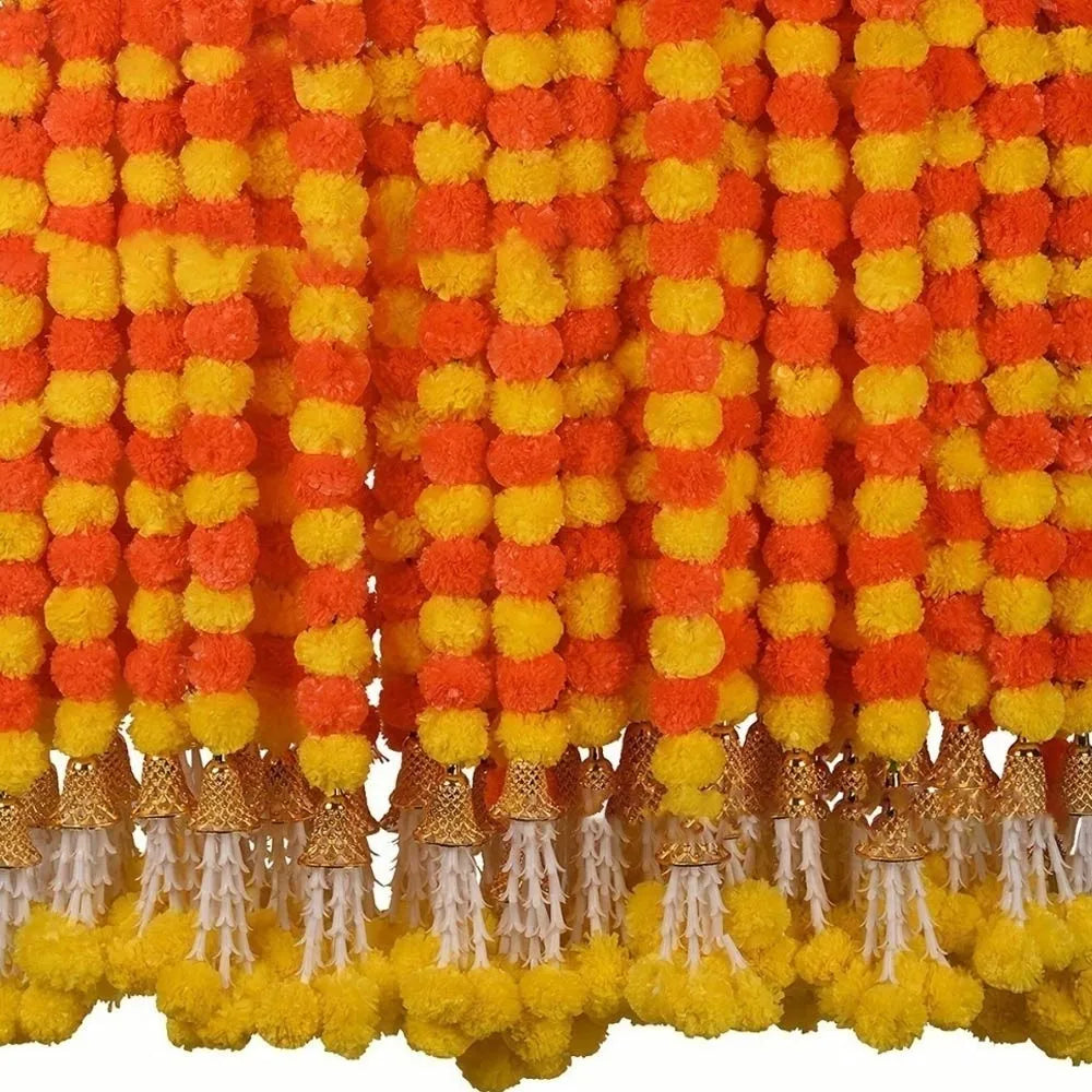 Long Strands Artificial Marigold Garland Pooja Diwali Fiesta Indian Décor Marigold Flower Garlands Reusable Events Decor
