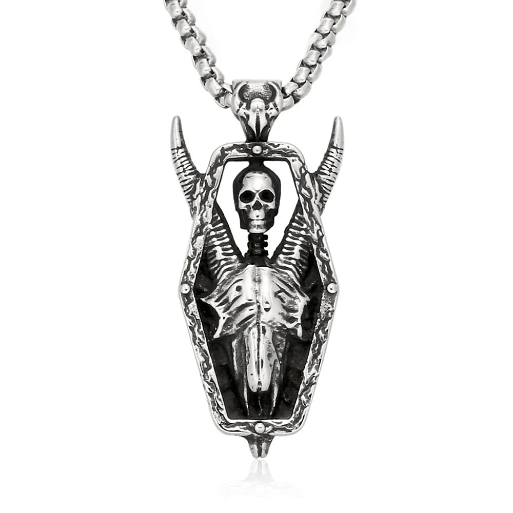 Gothic Hip Hop Skull Pendant Necklaces For Men Stainless Steel Punk Fashion Skeleton Necklace Halloween Jewelry Gifts Wholesale