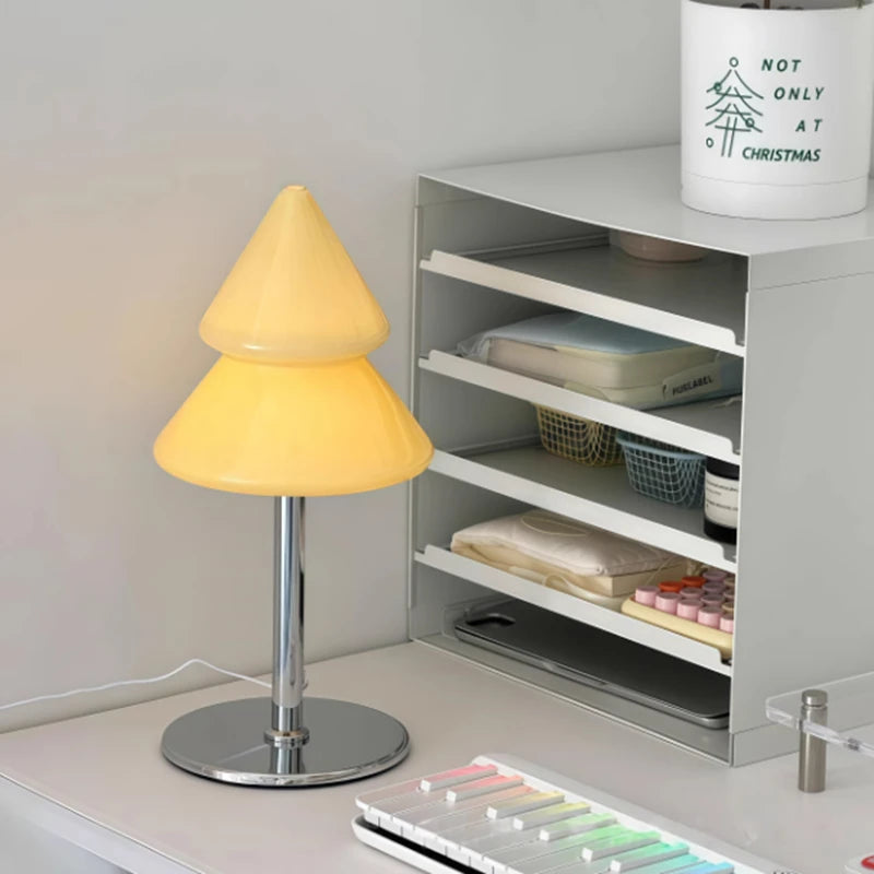 Christmas tree table lamp, cute glass ornament, colorful dopamine desktop atmosphere decorative light, bedroom bedside lamp