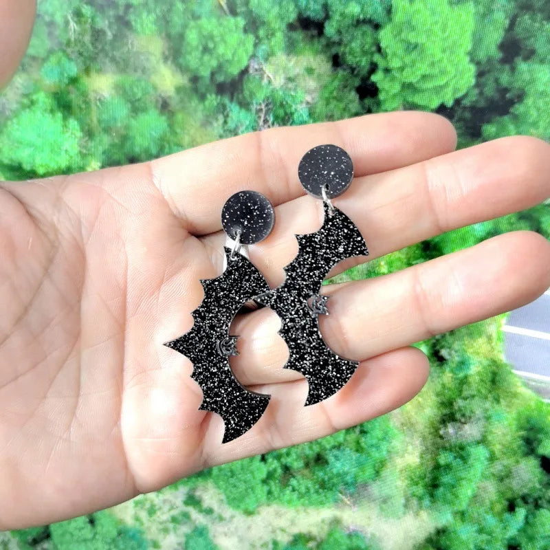 2024 New Skeleton Pumpkins Halloween Earrings Women Hallowmas Costume Cosplay Skull Heart Axe Black Bat Acrylic Drop Earring