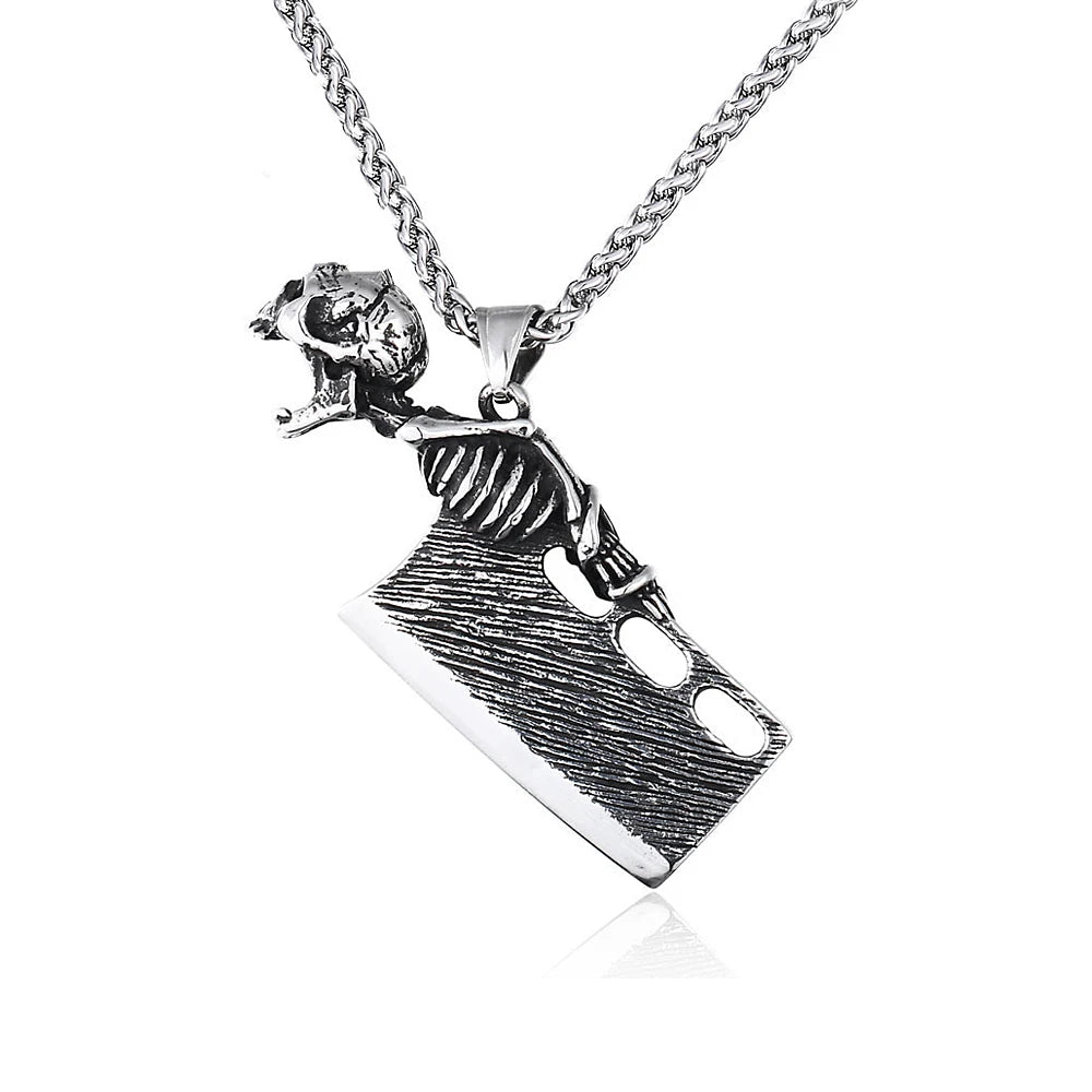 Gothic Hip Hop Skull Pendant Necklaces For Men Stainless Steel Punk Fashion Skeleton Necklace Halloween Jewelry Gifts Wholesale