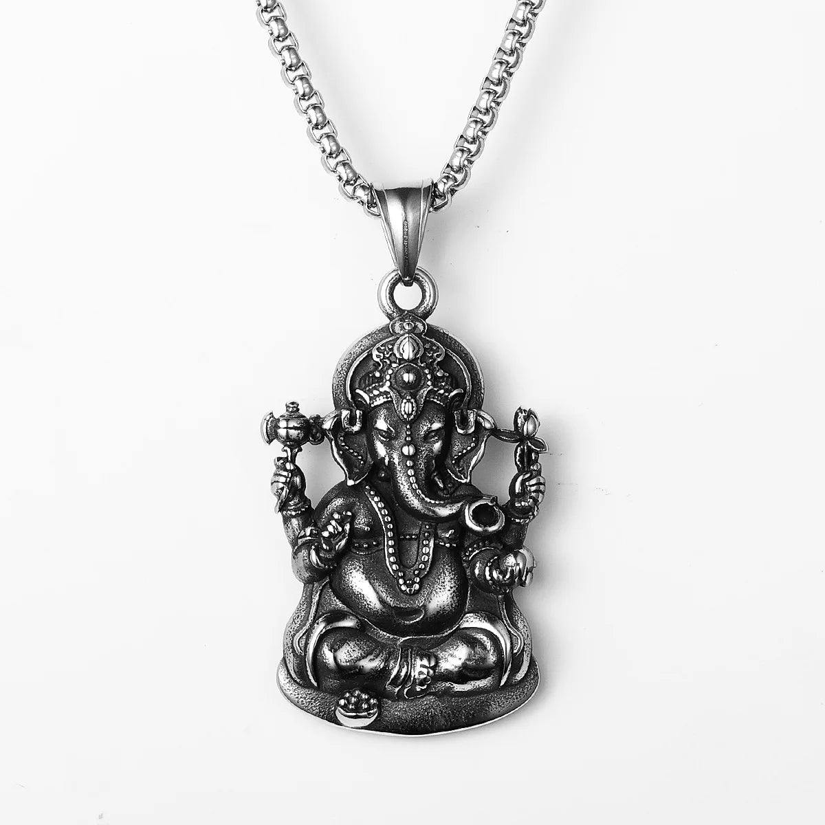 Hinduism Ganesha Stainless Steel Men Necklaces Pendant Chain Powerful Amulet Punk Rock Vintage For Women Jewelry Gifts Wholesale