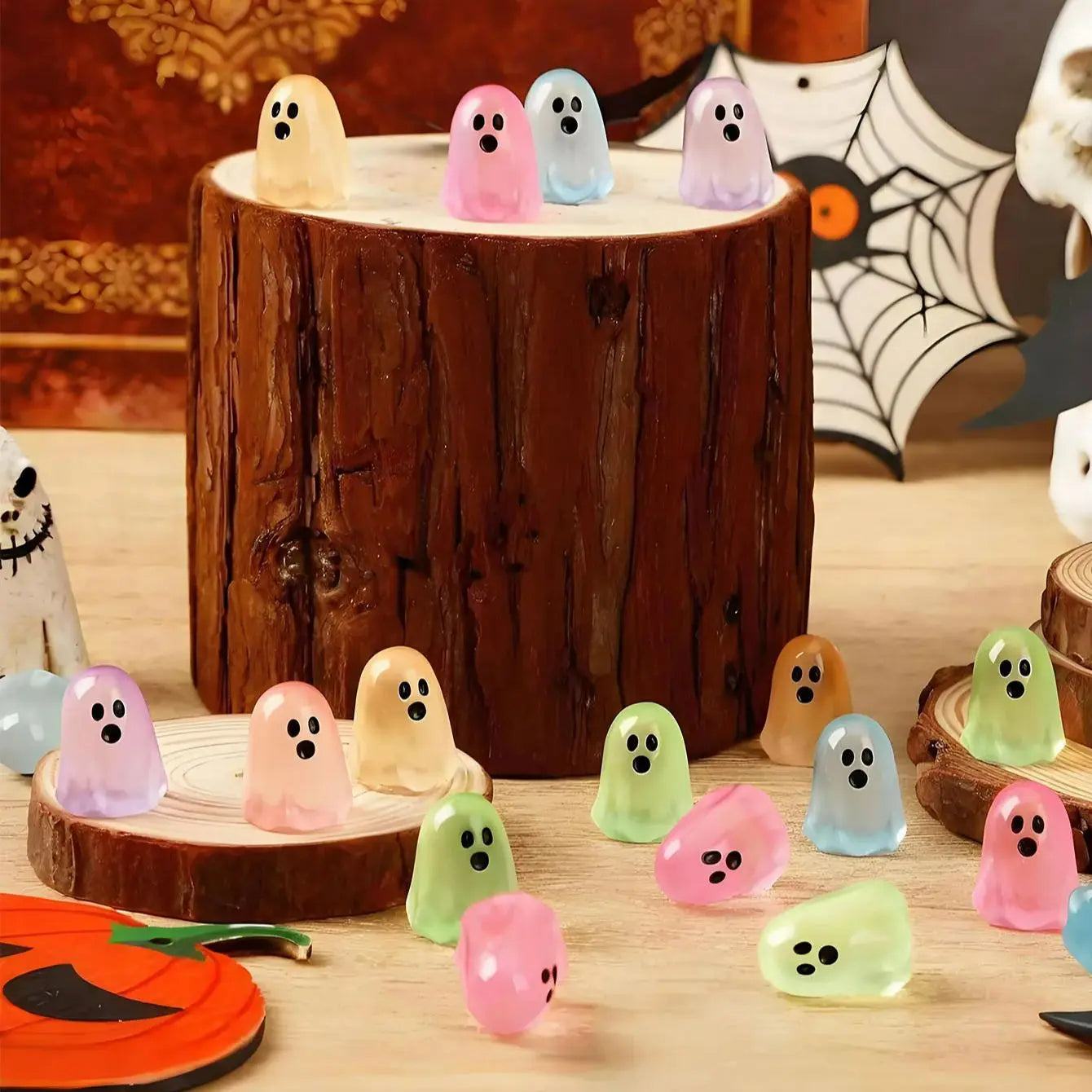 10/20pcs Luminous Multicolor Halloween Mini Resin Ghost Glow in The Dark Miniature Ghost Figurines Tiny Ghost Ornaments