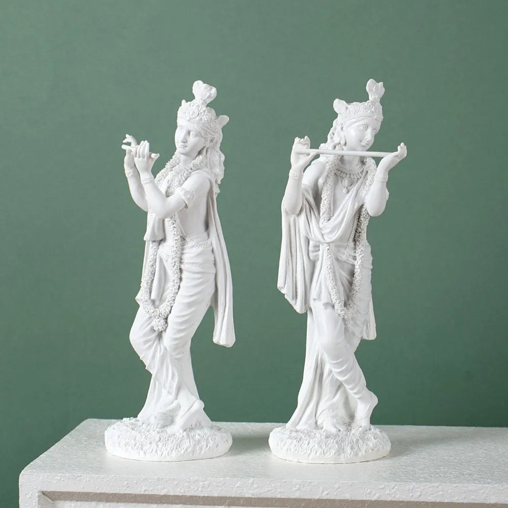 Vilead Resin White Krishna Statue Hindu God Love Divine Sculpture Hinduism Meditating Figurines Home Decoraiton Yoga Room Decor
