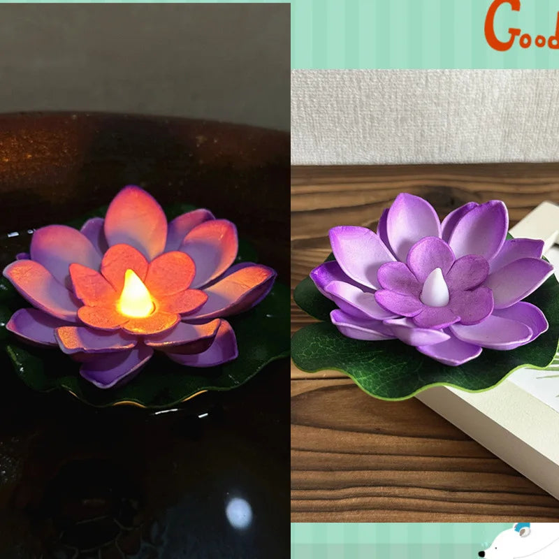 15/10CM Diwali Floating Induction Lotus Lamp Garden Led Pink Battery Powered Lights Outdoor Waterproof Landscape For Night Light
