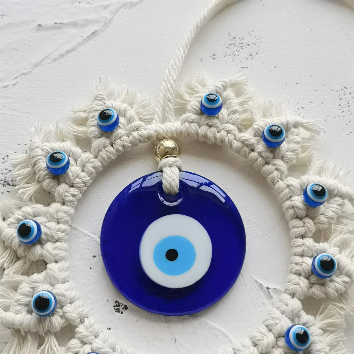 Handcrafted Circle Wall Decor with Evil Eye - Large Blue Eye Ornaments, Perfect for Home Wall Hanging, Brings Safety and Protect