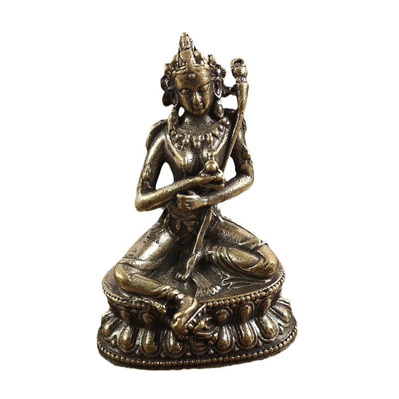 Retro Brass Chinese Tibetan Green Tara Buddha Statue Antique Copper Buddha Statue Home Living Room Office Decoration Figurines