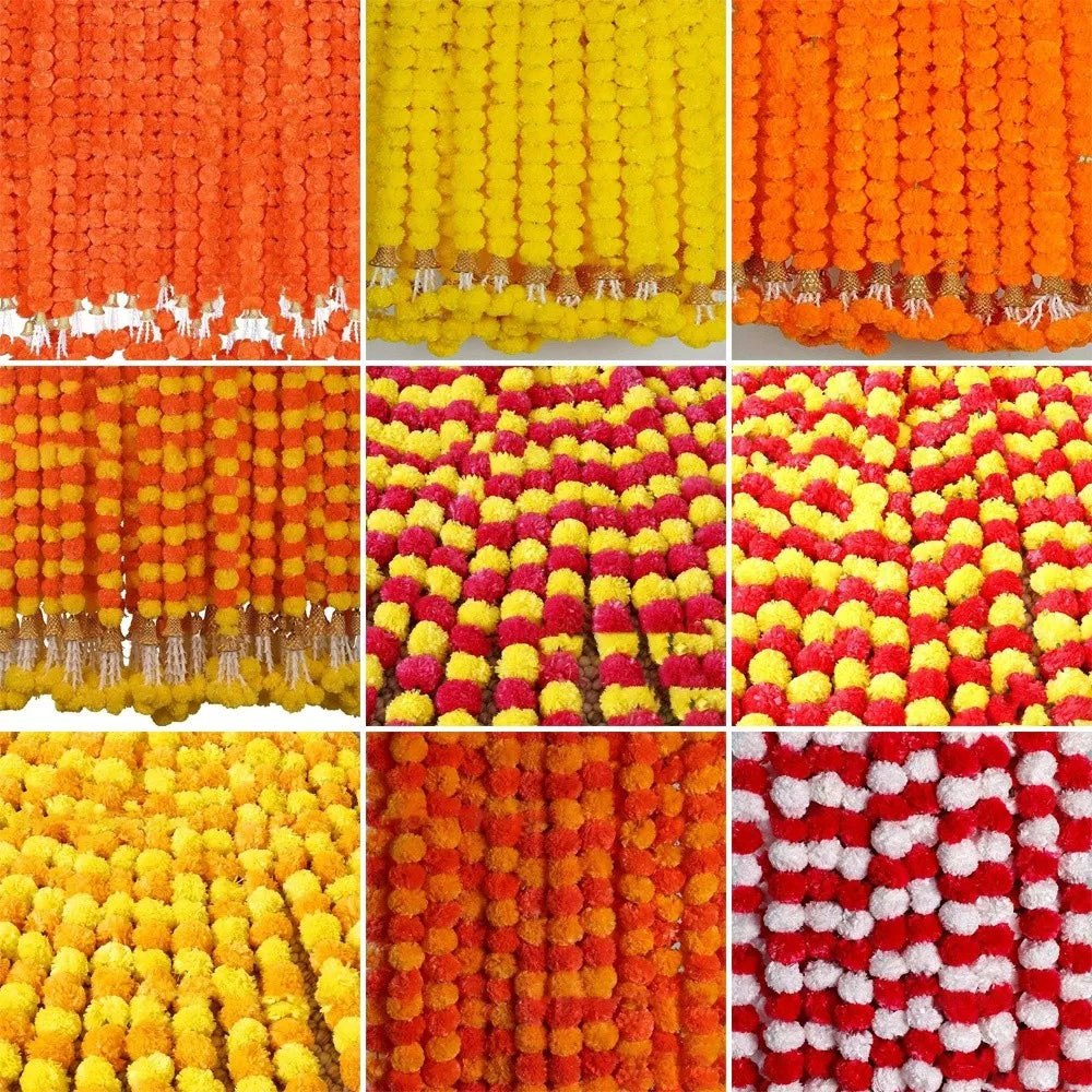 Long Strands Artificial Marigold Garland Pooja Diwali Fiesta Indian Décor Pooja Marigold Flowers Pooja Wedding Events Decor