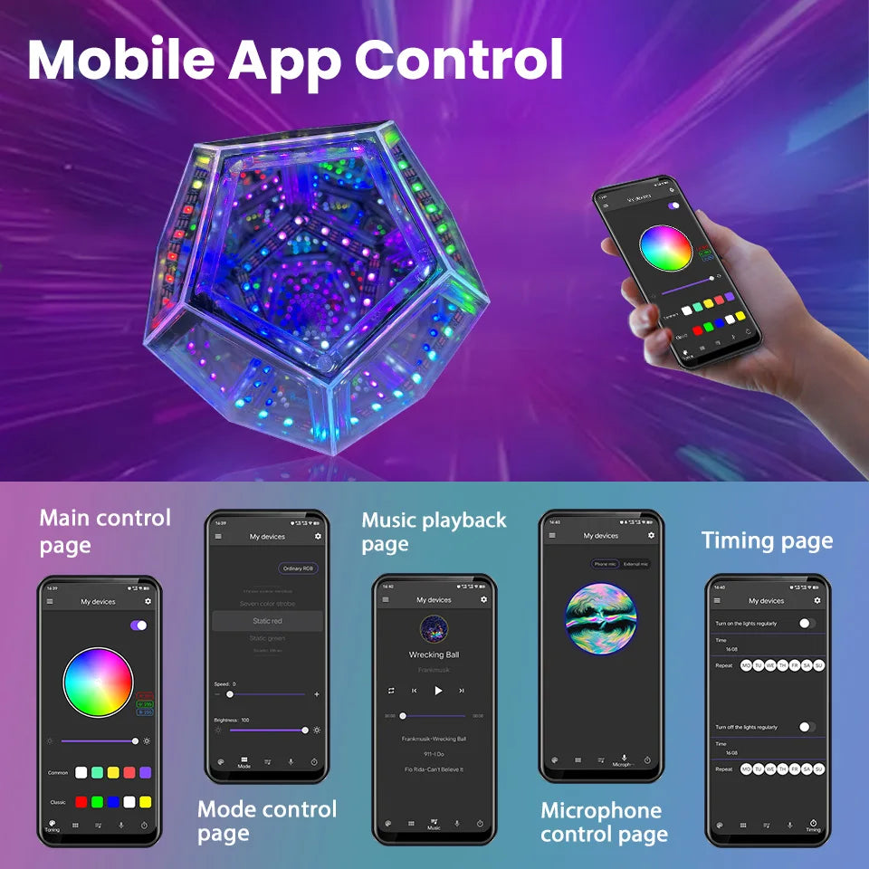 LED RGB Night Lights Dodecahedron Dreamy Geometric Space Lights Atmosphere Night Creative Color Home Decorative Light Gifts