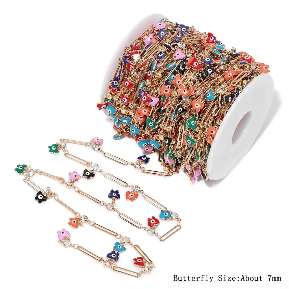 Colorful Evil Eye Beads Chains Stainless Steel Link Pearl Beaded Chains Turkey Eye Link Chain for Necklace Making Jewelry DIY