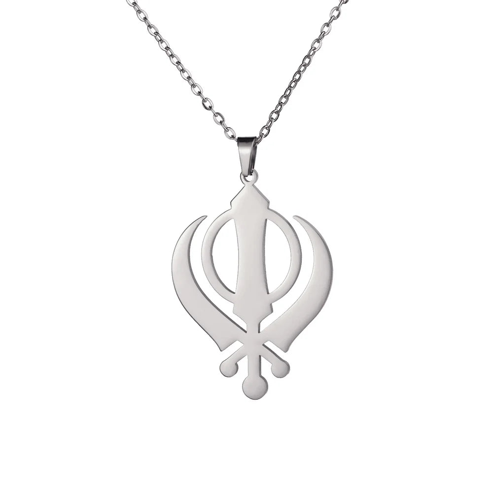 EUEAVAN Classic Sikhism Symbol Necklace for Women Men Stainless Steel Sikh Khanda Necklaces Religious Protection Amulet Jewelry