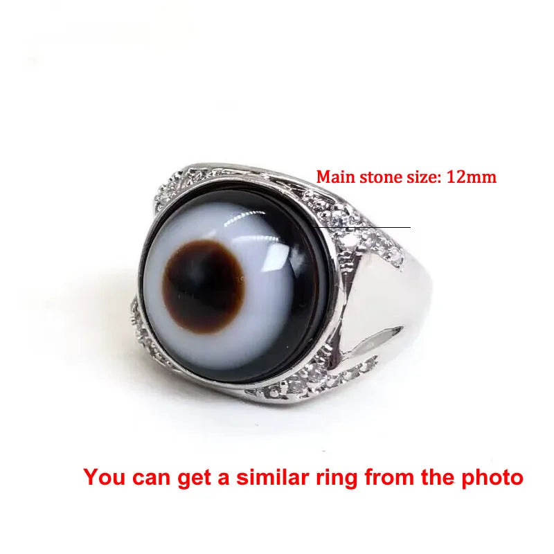 Gothic Evil Eye Ball Design Charm Ring for Men and Women, Crystal opal Jewelry, Punk Finger Accessories, Stainless Steel