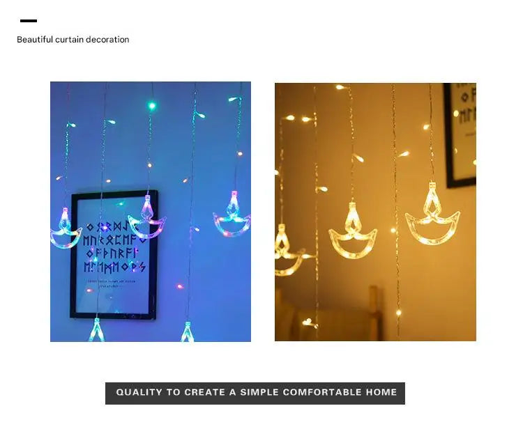 Diwali String Lights Usb Plug Diya Curtain Light Festival Lamp for Wall Window Bedroom Decor Indoor Outdoor Eid al-Fitr Muslims