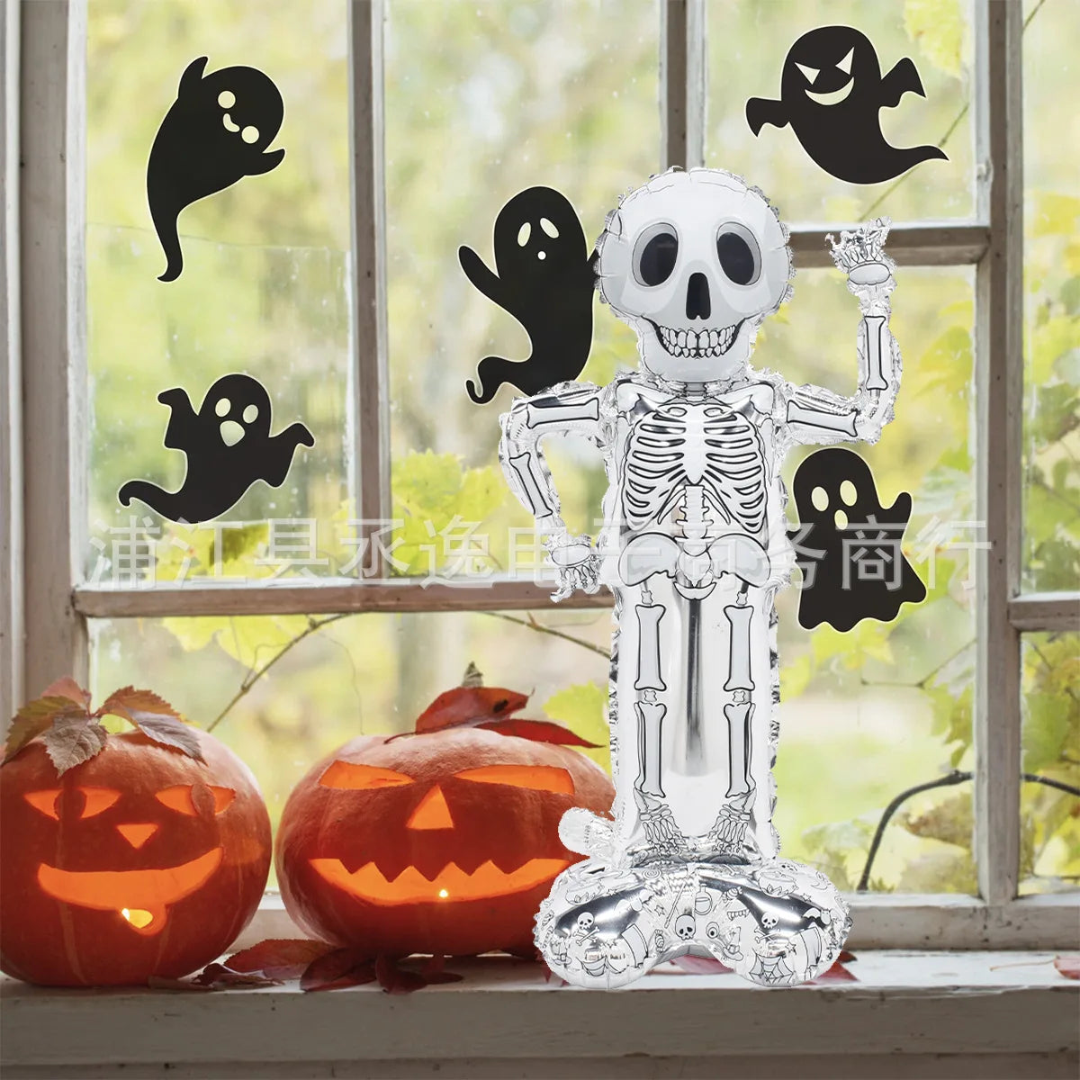 1pc Standing Skeleton Man Balloon Halloween Pumpkin Man Aluminum Film Balloon Festival Party Decoration Terrifying Prop Ballon