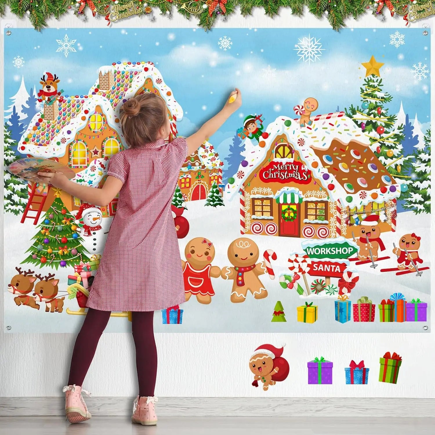 Christmas Felt Story Board Set Detachable Ornaments Wall Decor House Crafts DIY Learning Interactive Play Kit for Holiday Xmas