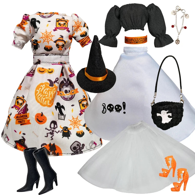 1/6 Doll Cosplay Clothes Halloween dress Witch Cap Belts Bag Broom Outfits for 12inch BJD Doll 30cm Doll Barbi Xinyi FR Doll