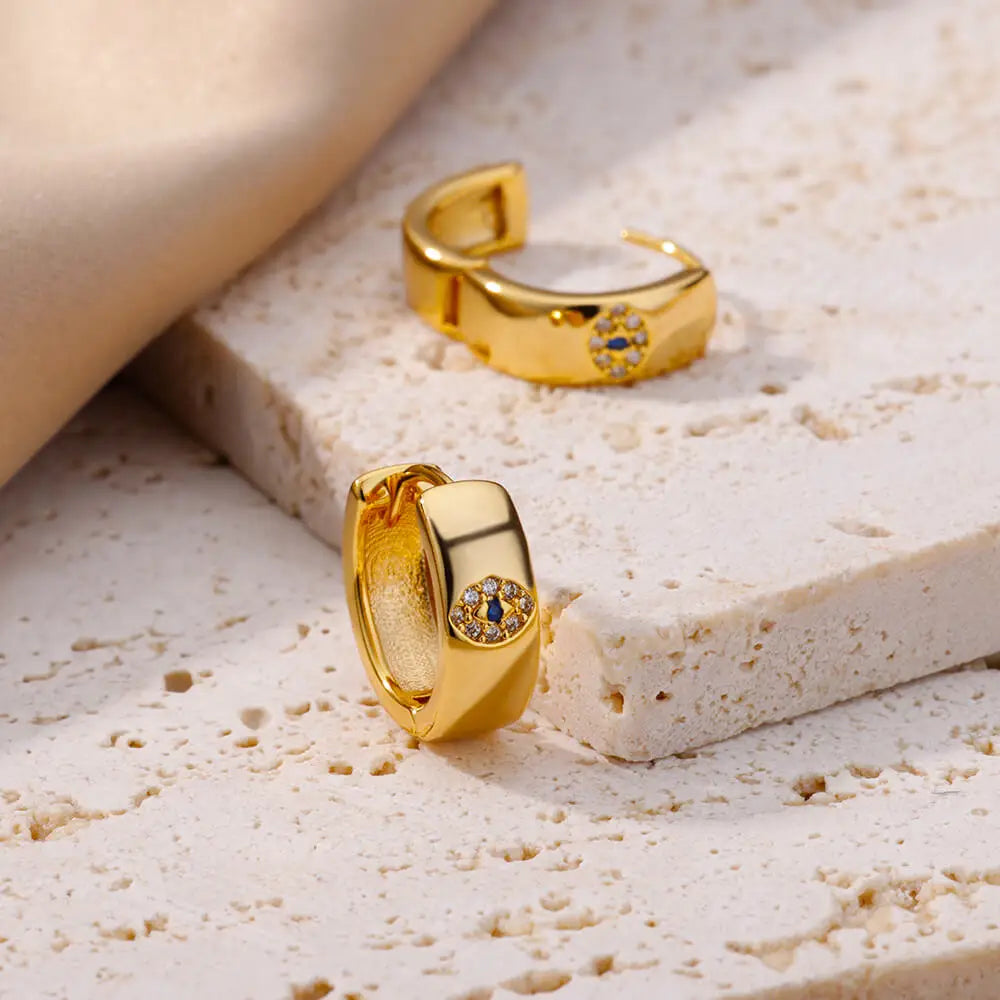 Vintage Gold Plated Evil Eye Earrings for Women Stainless Steel Hoop Earrings Luxury Aesthetic Jewelry Wedding Gift Free Shippin