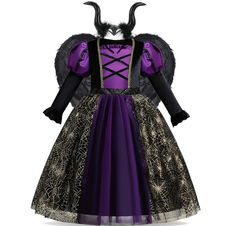 Witch Costume Kids for Girls Ghost Gothic Black Dress for Girl Carnival Party Halloween Princess Clothings