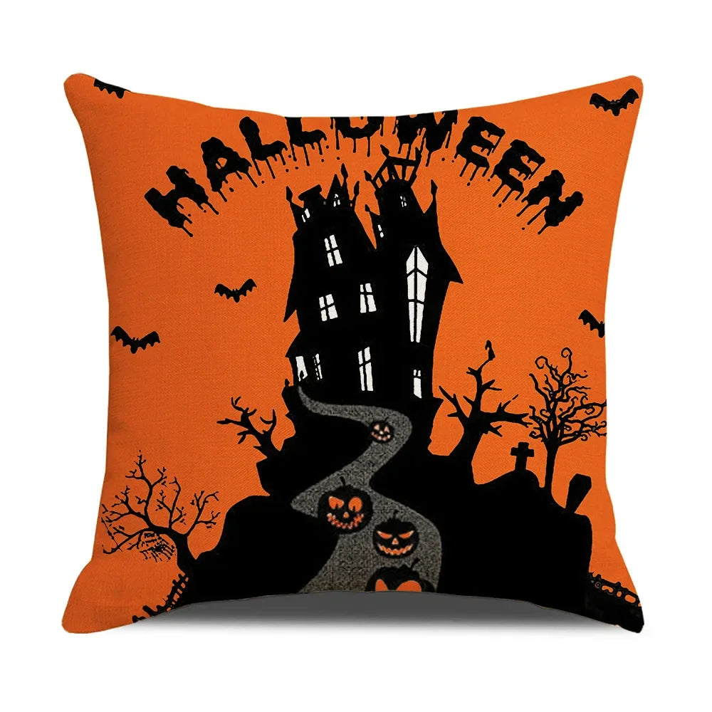 2024 New Linen Halloween Fall Cushion Cover 45x45cm Farmhouse Cat Witch Home Throw Pillow Covers For Home Room Couch Decor