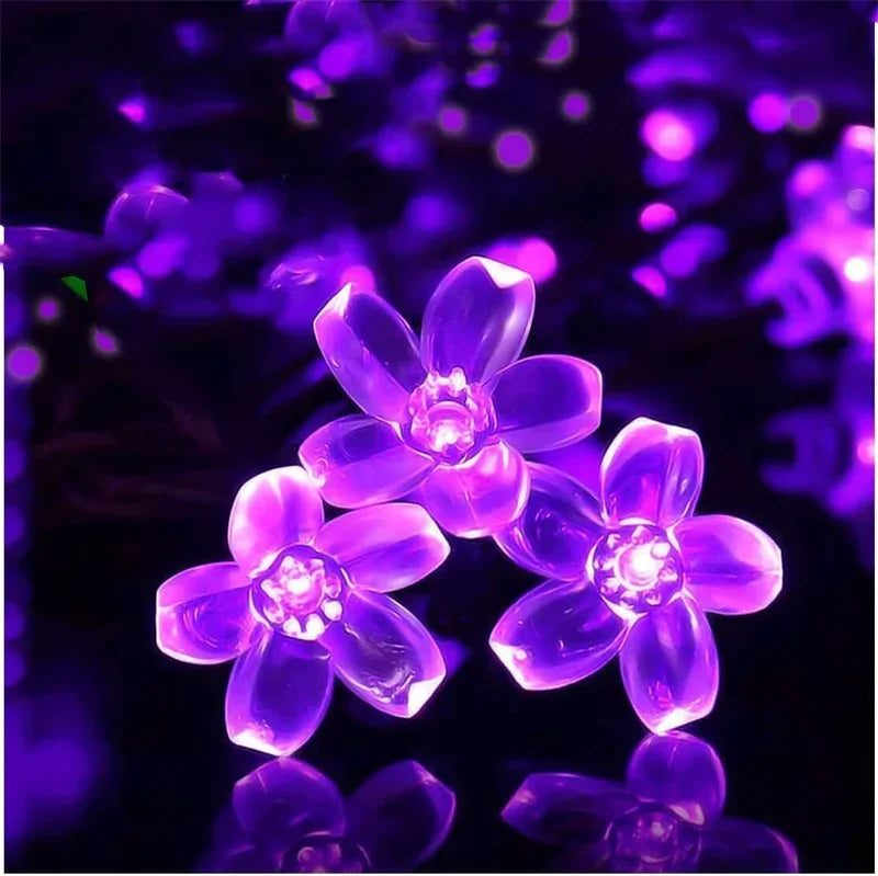 Solar Fairy String Light Sakura Garlands 5/7/12/22M Peach Flower CherryLED Lamp For Wedding Party Garden Christmas Outdoor Decor