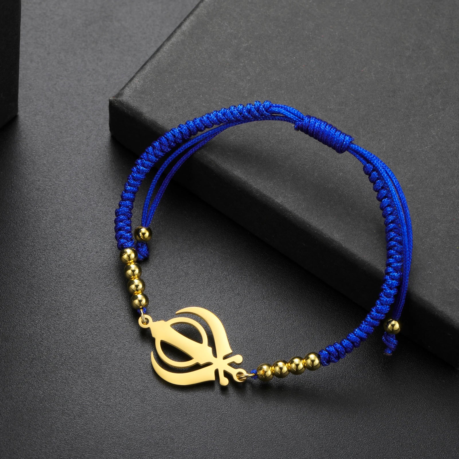 LIKGREAT Sikhism Adjustable Rope Bracelets for Women Men Stainless Steel Sikh Khanda Indian Pakistan Punjab Religious Jewelry