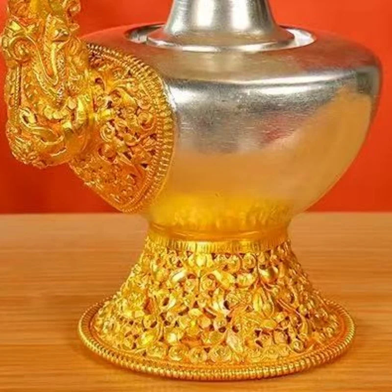 Nepalese Water Purification Bottle Copper,Tantric Holy Water Buddhism Inlaid Gem Pot,Tibetan Altars Kettle Buddhist Religious