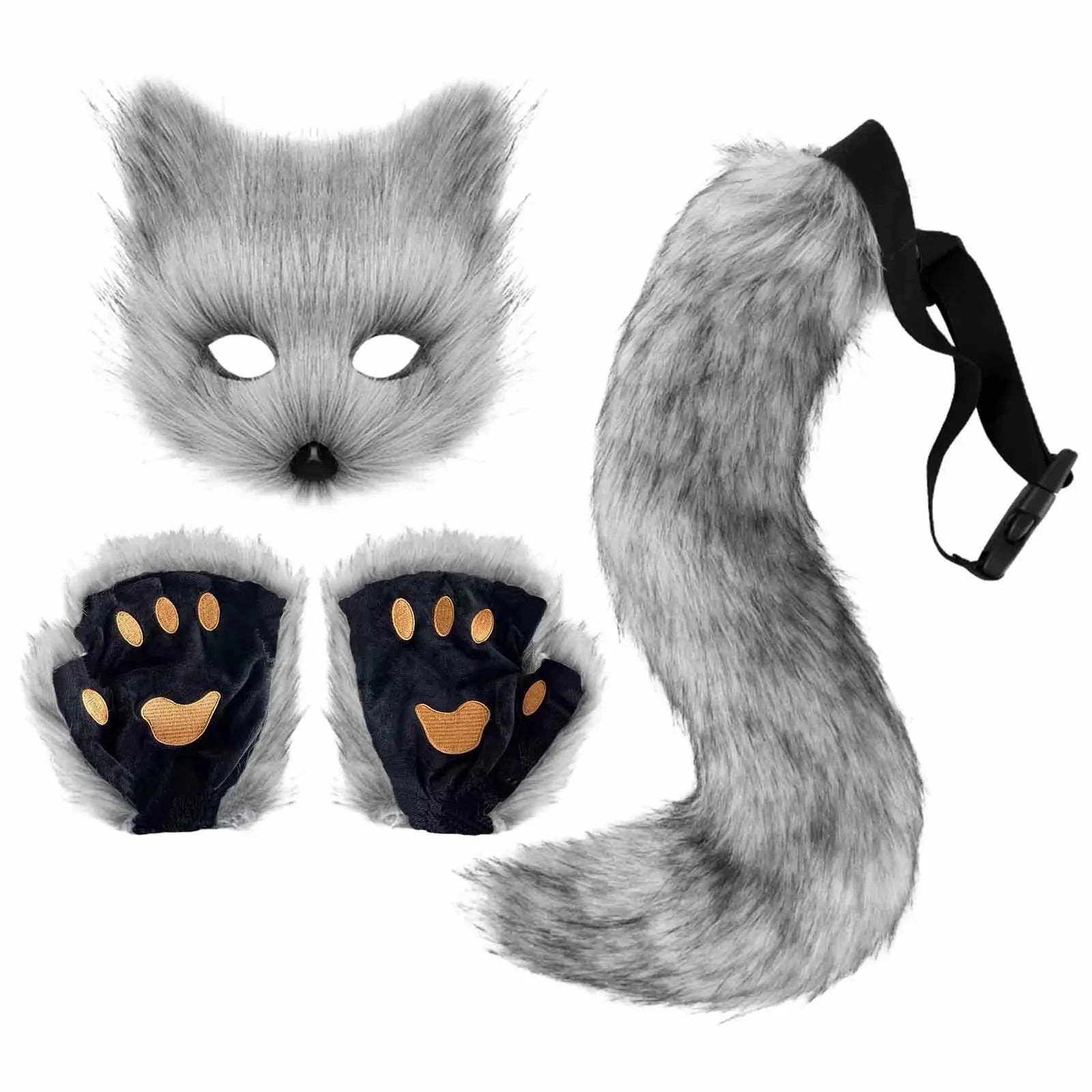 3pcs Halloween Dress Up Animal Tail Fox Mask Paw Gloves Set  Animation Exhibition Cosplay Outdoor Party Costumes Accessories